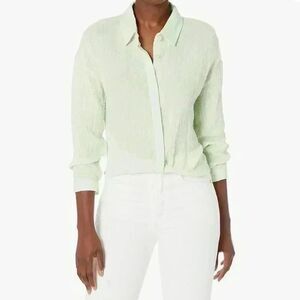 Monrow Women's Gauze Relaxed Blouse Faded Lime Green Size Medium NWT